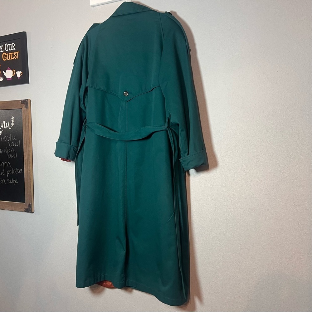 Vintage Double Breasted Trench Coat Womens Teal Green Size 12 Lined Long Belted - Picture 8 of 15